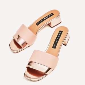 Zara gold and pink low heel slides.